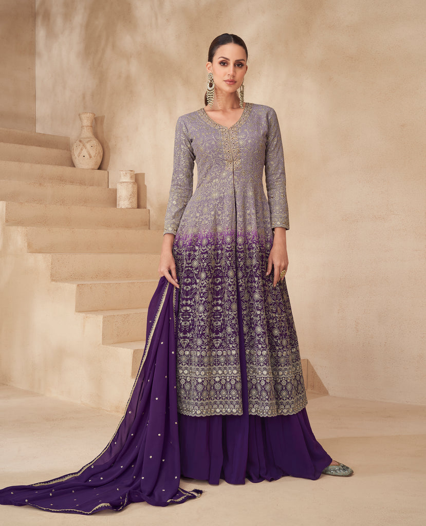 Dark Purple Designer Embroidered Wedding Sharara Suit-Saira's Boutique