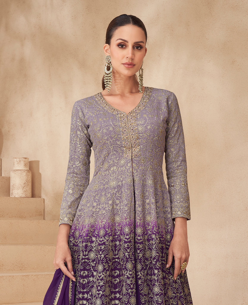 Dark Purple Designer Embroidered Wedding Sharara Suit-Saira's Boutique