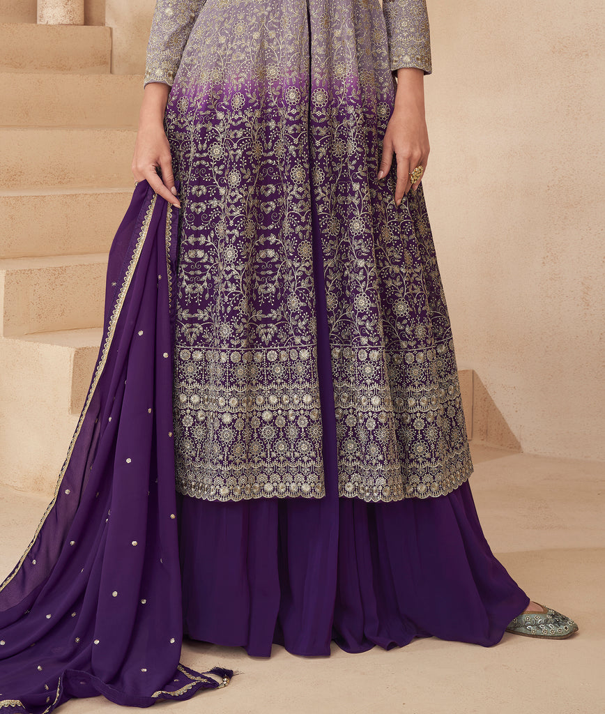 Dark Purple Designer Embroidered Wedding Sharara Suit-Saira's Boutique