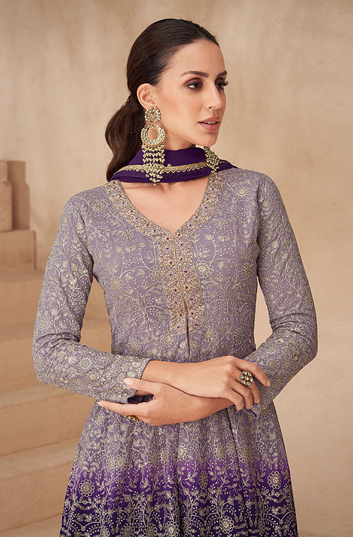 Dark Purple Designer Embroidered Wedding Sharara Suit-Saira's Boutique