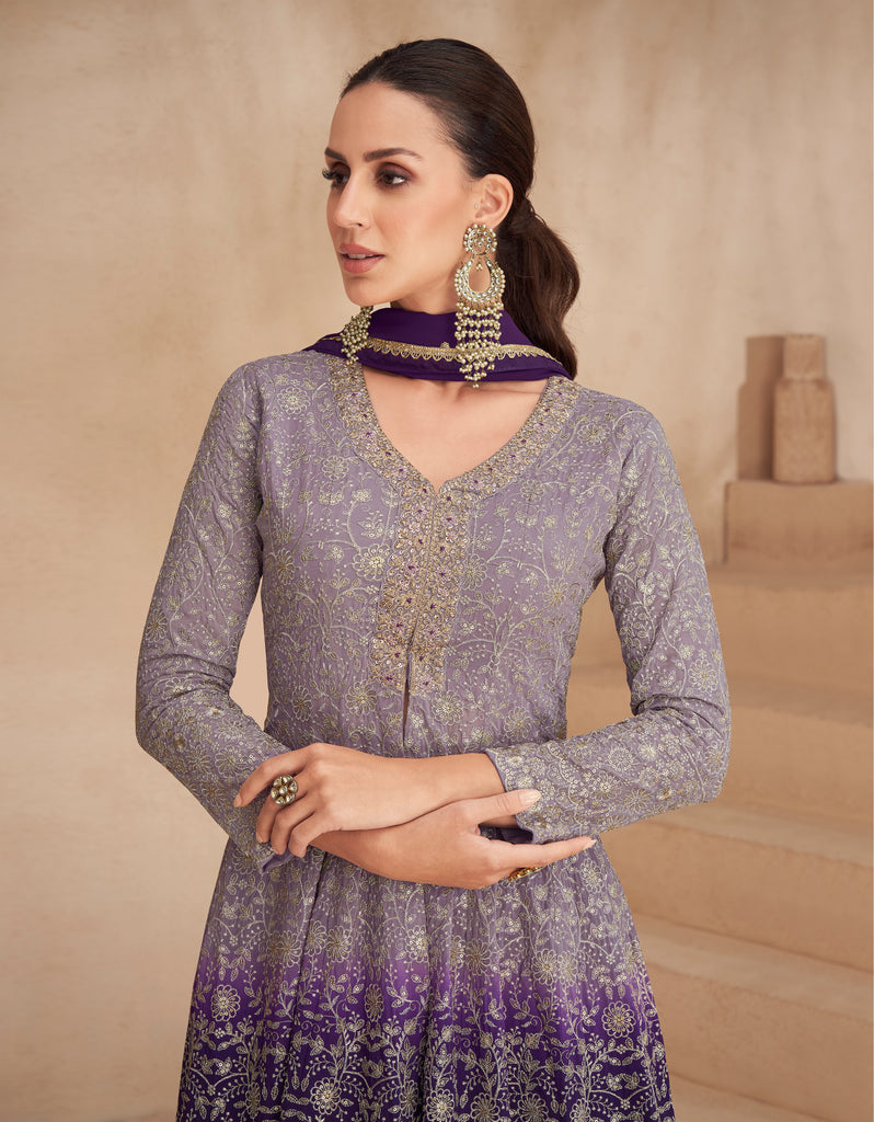 Dark Purple Designer Embroidered Wedding Sharara Suit-Saira's Boutique