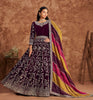 Dark Wine Designer Heavy Embroidered Velvet Anarkali Suit-Saira's Boutique