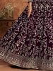 Dark Wine Designer Heavy Embroidered Velvet Anarkali Suit-Saira's Boutique