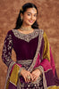 Dark Wine Designer Heavy Embroidered Velvet Anarkali Suit-Saira's Boutique