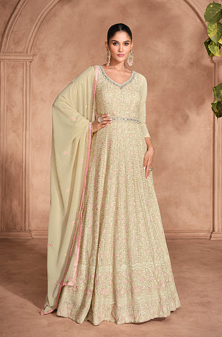 Bottle Green Designer Heavy Embroidered Lehenga Style Wedding Anarkali