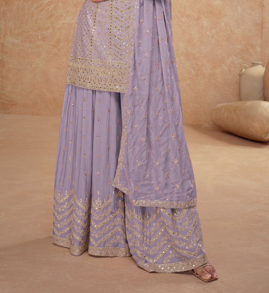 Dull Lavender Designer Embroidered Wedding Sharara Suit-Saira's Boutique