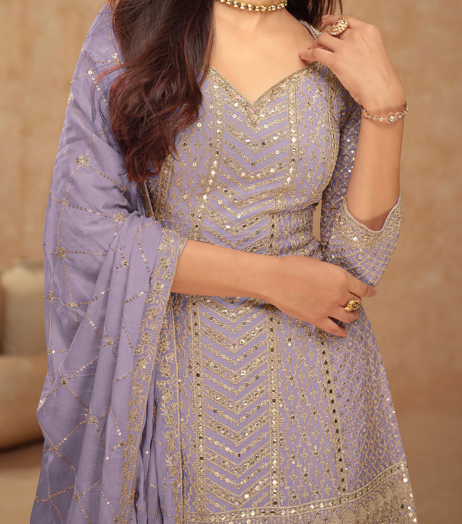 Dull Lavender Designer Embroidered Wedding Sharara Suit-Saira's Boutique