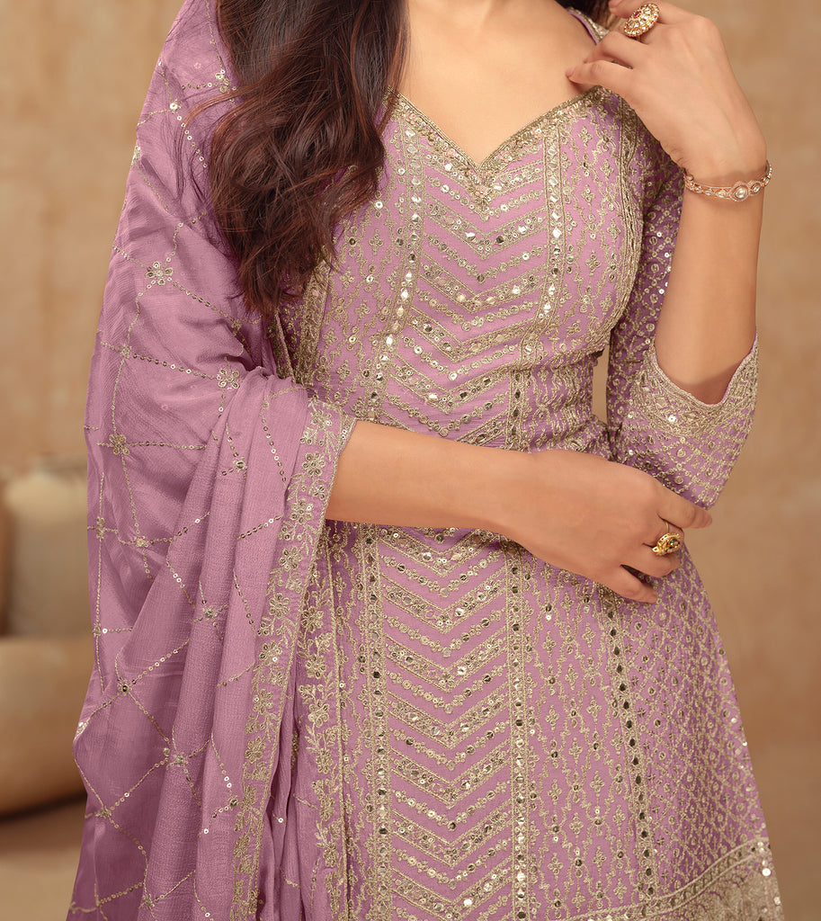 Dull Mauve Designer Embroidered Wedding Sharara Suit-Saira's Boutique