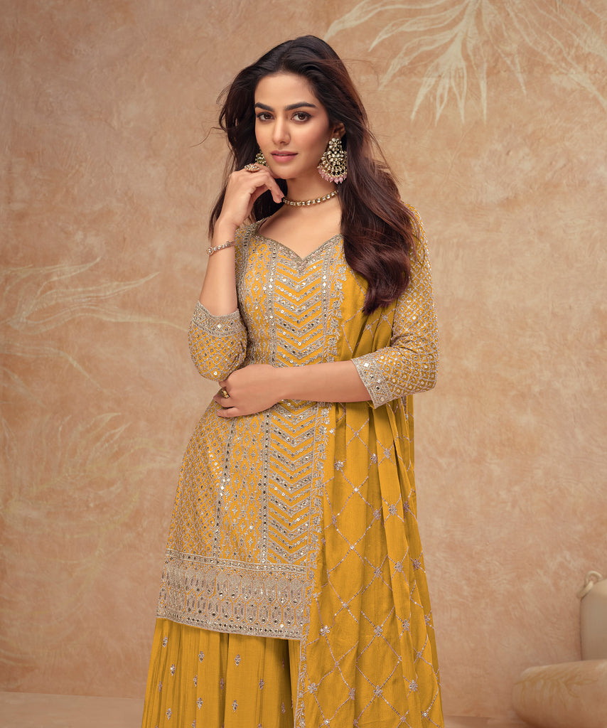 Dull Orange Designer Embroidered Wedding Sharara Suit-Saira's Boutique