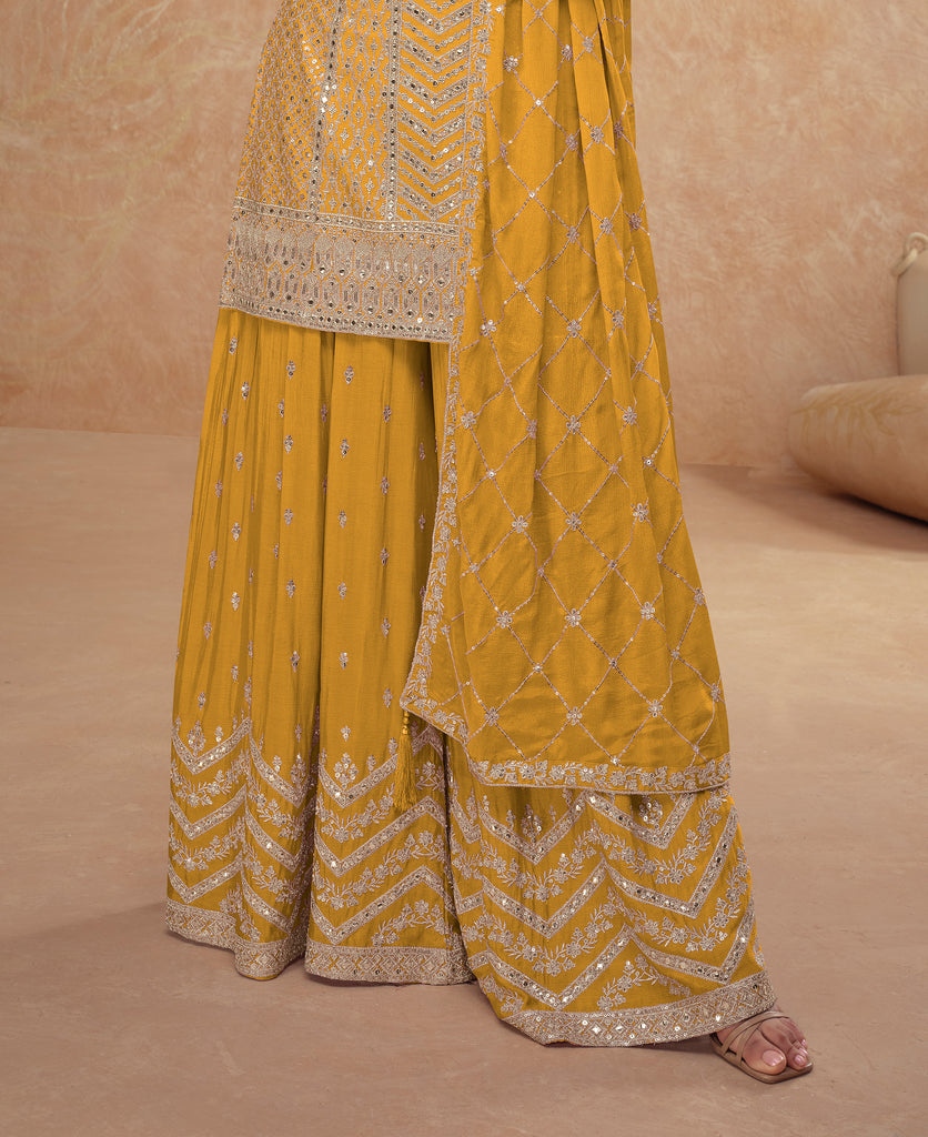 Dull Orange Designer Embroidered Wedding Sharara Suit-Saira's Boutique