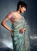 Dusty Mint Designer Embroidered Tissue Organza Wedding Party Wear Saree-Saira's Boutique