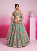 Green Designer Embroidered Wedding Bridal Net Lehenga Choli-Saira's Boutique