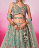 Green Designer Embroidered Wedding Bridal Net Lehenga Choli-Saira's Boutique