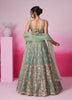 Green Designer Embroidered Wedding Bridal Net Lehenga Choli-Saira's Boutique