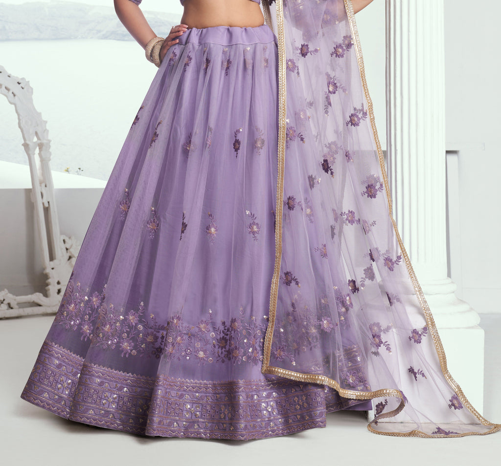 Lavdender Designer Embroidered Net Wedding Lehenga-Saira's Boutique