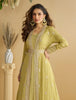 Light Mustard Designer Embroidered Party Wear Shrug Style Gown with Belt-Saira's Boutique