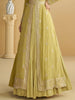 Light Mustard Designer Embroidered Party Wear Shrug Style Gown with Belt-Saira's Boutique