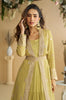 Light Mustard Designer Embroidered Party Wear Shrug Style Gown with Belt-Saira's Boutique