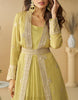 Light Mustard Designer Embroidered Party Wear Shrug Style Gown with Belt-Saira's Boutique