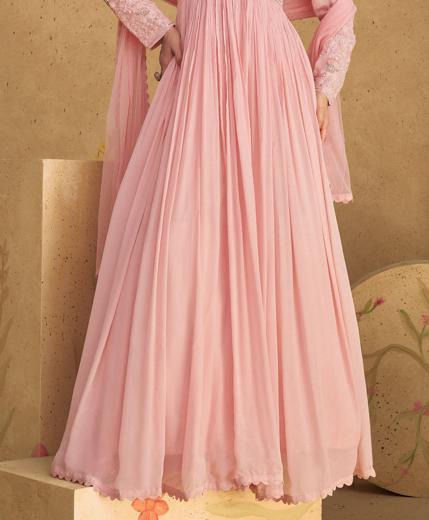 Light Pink Designer Embroidered Pure Georgette Party Wear Gown-Saira's Boutique