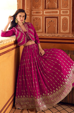 Winter Green Designer Embroidered Chinon Silk Party Wear Palazzo Suit