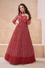 Maroon Red Designer Embroidered Pure Georgette Party Wear Gown-Saira's Boutique