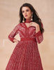 Maroon Red Designer Embroidered Pure Georgette Party Wear Gown-Saira's Boutique