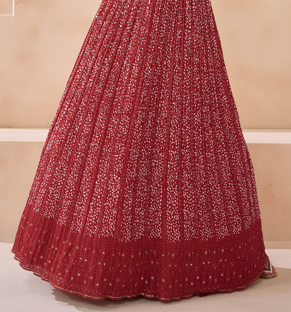 Maroon Red Designer Embroidered Pure Georgette Party Wear Gown-Saira's Boutique