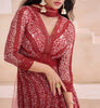 Maroon Red Designer Embroidered Pure Georgette Party Wear Gown-Saira's Boutique