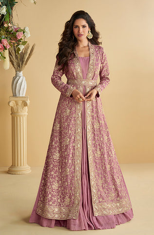 Winter Green Designer Embroidered Chinon Silk Party Wear Palazzo Suit