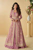 Mauve Rose Designer Embroidered Party Wear Shrug Style Gown with Belt-Saira's Boutique