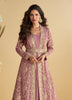 Mauve Rose Designer Embroidered Party Wear Shrug Style Gown with Belt-Saira's Boutique