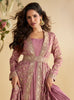 Mauve Rose Designer Embroidered Party Wear Shrug Style Gown with Belt-Saira's Boutique