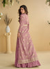 Mauve Rose Designer Embroidered Party Wear Shrug Style Gown with Belt-Saira's Boutique