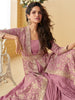Mauve Rose Designer Embroidered Party Wear Shrug Style Gown with Belt-Saira's Boutique