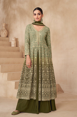 Mustard Designer Embroidered Party Wear Gharara Suit