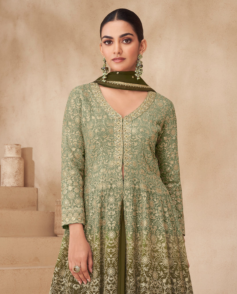 Mehendi Green Designer Embroidered Wedding Sharara Suit-Saira's Boutique