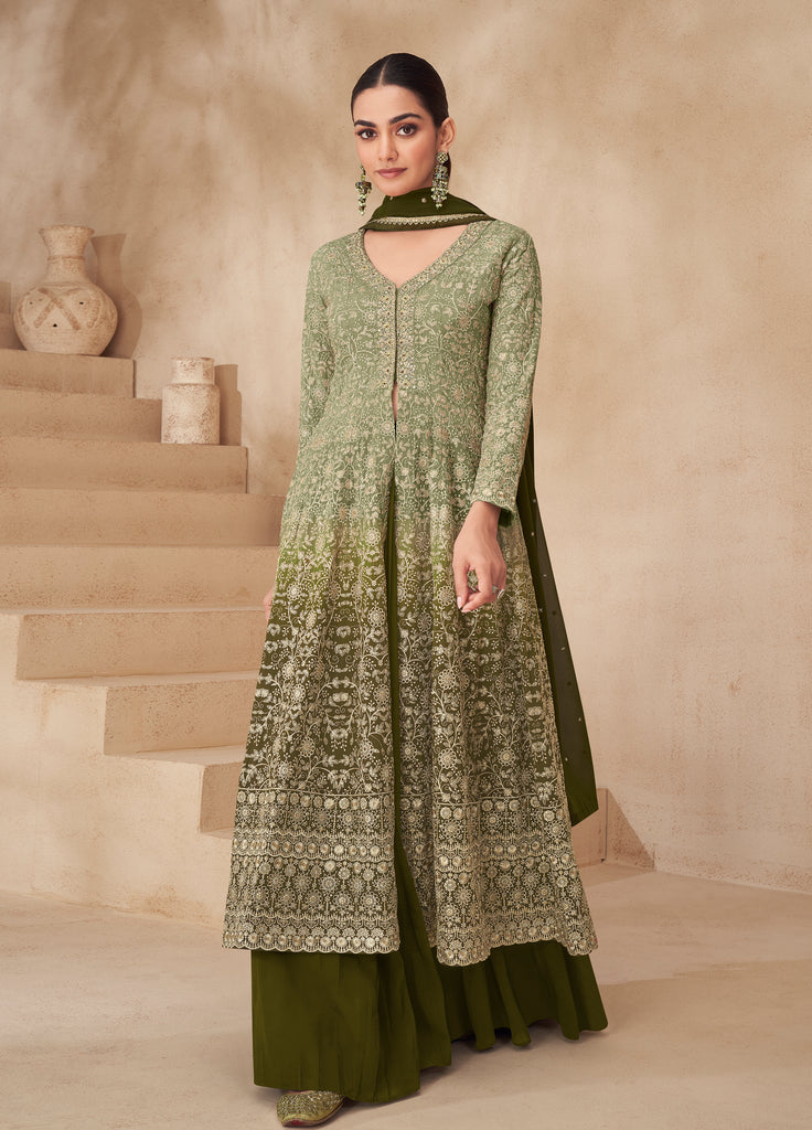 Mehendi Green Designer Embroidered Wedding Sharara Suit-Saira's Boutique