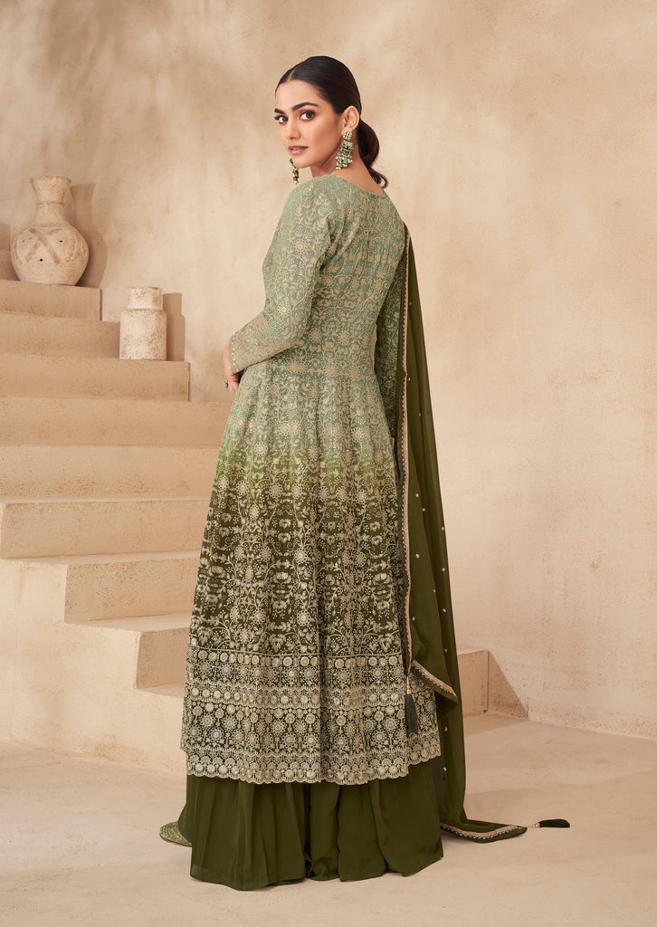 Mehendi Green Designer Embroidered Wedding Sharara Suit-Saira's Boutique