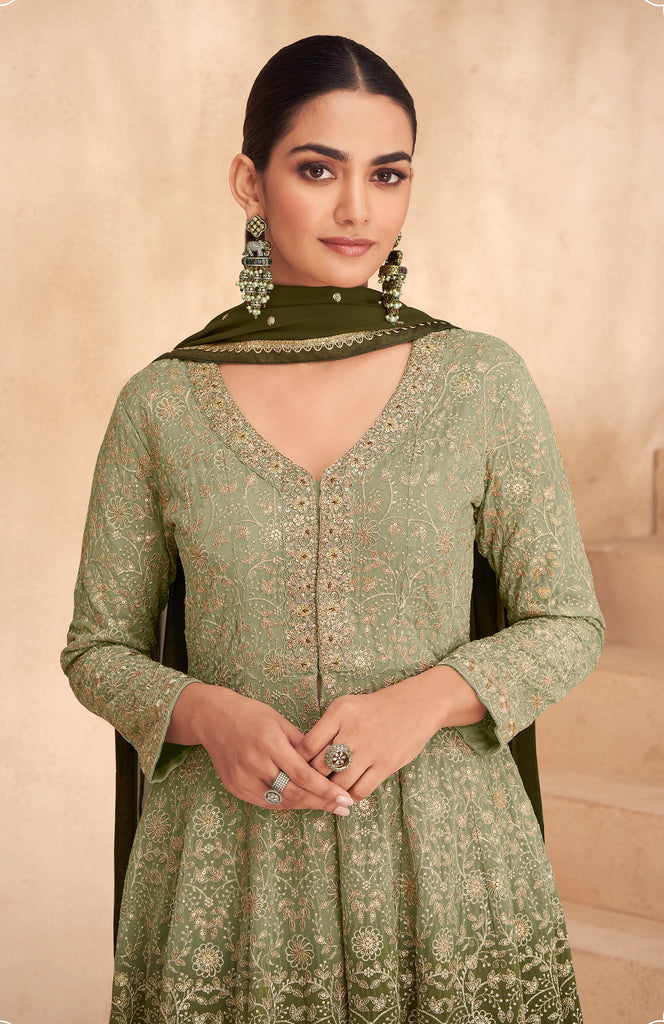 Mehendi Green Designer Embroidered Wedding Sharara Suit-Saira's Boutique