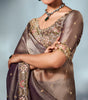 Metallic Taupe Designer Embroidered Tissue Organza Wedding Party Wear Saree-Saira's Boutique