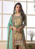 Mint Green Beige Designer Embroidered Pure Crepe Silk Party Wear Gharara Suit-Saira's Boutique