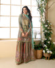 Mint Green Beige Designer Embroidered Pure Crepe Silk Party Wear Gharara Suit-Saira's Boutique