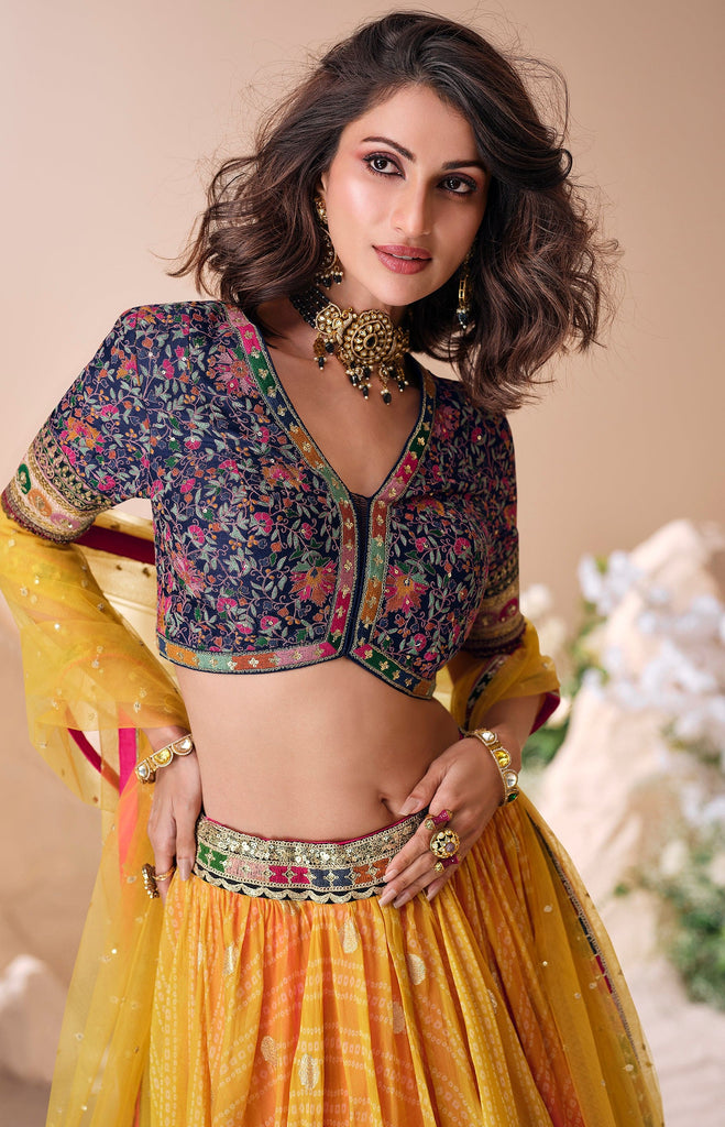 Multicolor Designer Embroidered Jacquard Silk Wedding Lehenga-Saira's Boutique