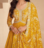 Mustard Designer Embroidered Chinon Silk Party Wear Anarkali Suit-Saira's Boutique