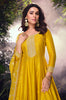 Mustard Designer Embroidered Jacquard Silk Anarkali Style Palazzo Suit-Saira's Boutique