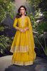 Mustard Designer Embroidered Jacquard Silk Anarkali Style Palazzo Suit-Saira's Boutique