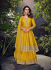 Mustard Designer Embroidered Jacquard Silk Anarkali Style Palazzo Suit-Saira's Boutique