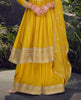 Mustard Designer Embroidered Jacquard Silk Anarkali Style Palazzo Suit-Saira's Boutique