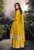 Mustard Designer Embroidered Jacquard Silk Anarkali Style Palazzo Suit-Saira's Boutique